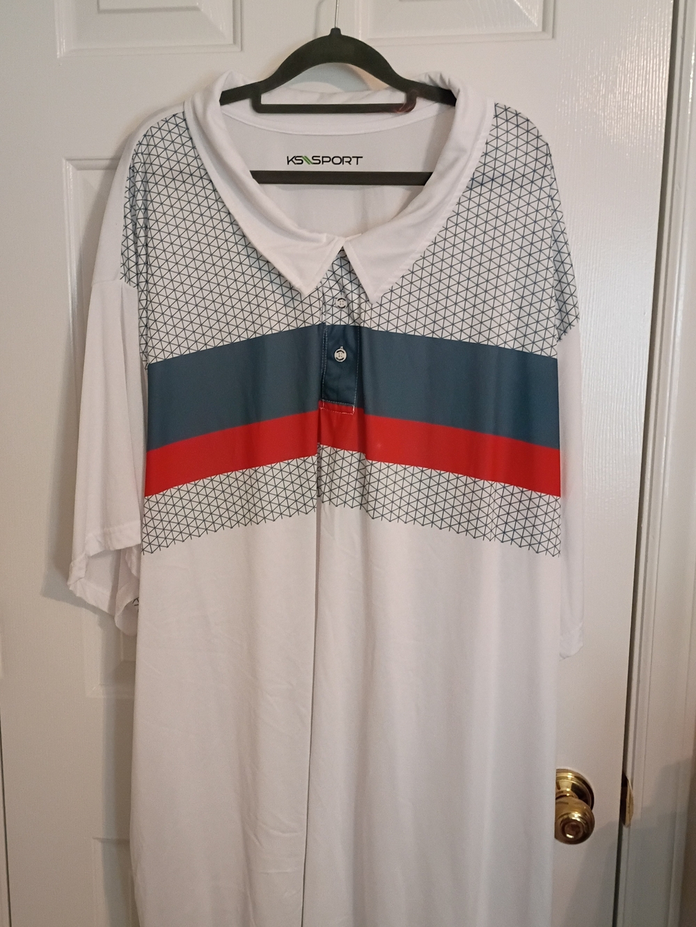 Men’s KS Sport White Polo Shirt with Blue and Red Stripe Size 7 XL BIG